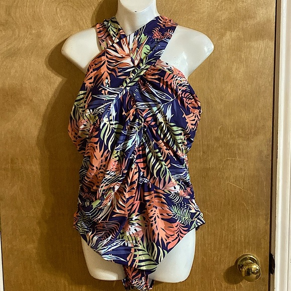 Summer Vacation Ruched High Neck One Piece Bathing Suit - Picture 1 of 8